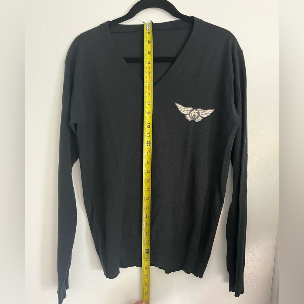Navy John Galliano cashmere v-neck sweater.